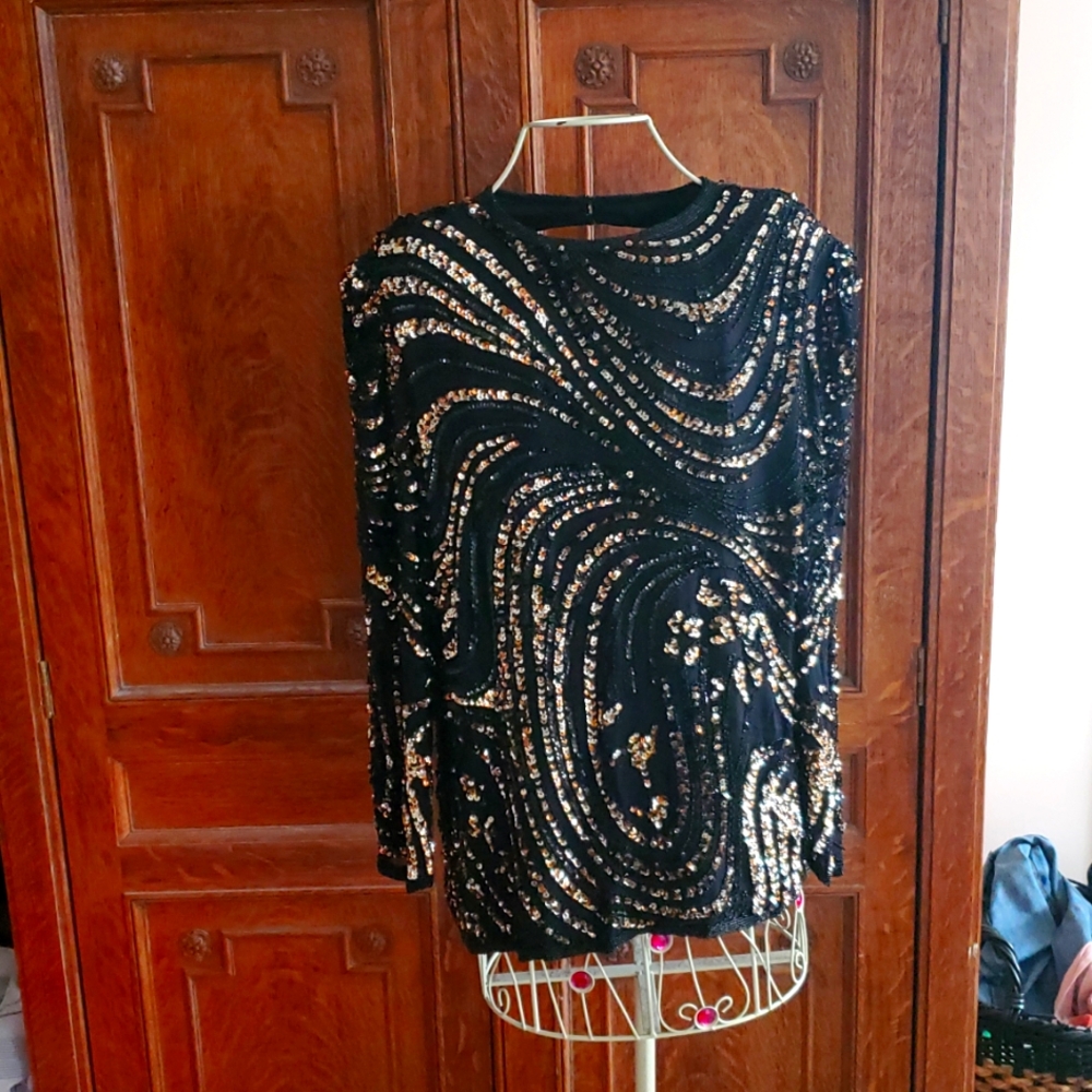 Vintage oleg Cassini sequined top M